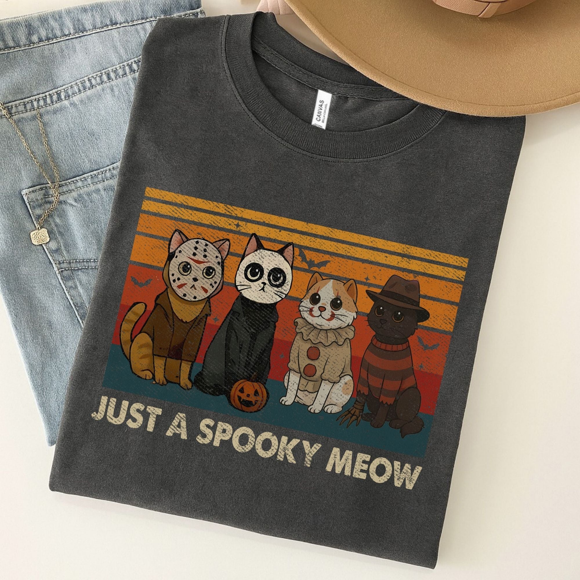 Just A Spooky Meow Halloween Funny Unisex Premium Bella Canvas 3001 T-Shirt