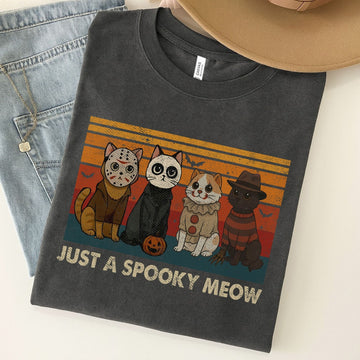 Just A Spooky Meow Halloween Funny Unisex Premium Bella Canvas 3001 T-Shirt