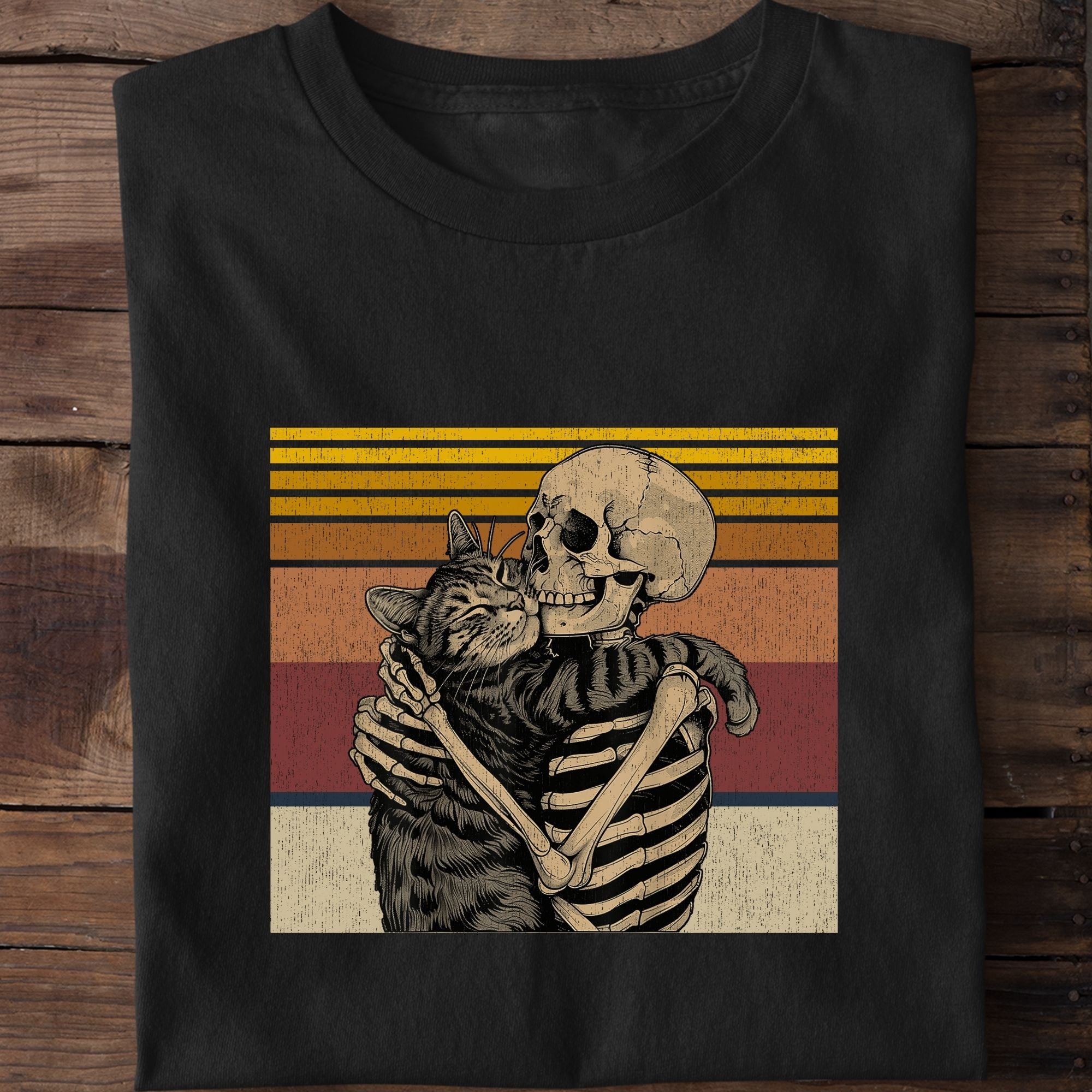 Skeleton Hugging Cat T-Shirt