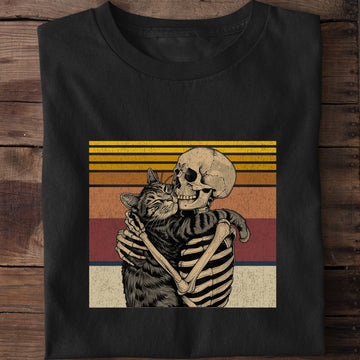 Skeleton Hugging Cat T-Shirt