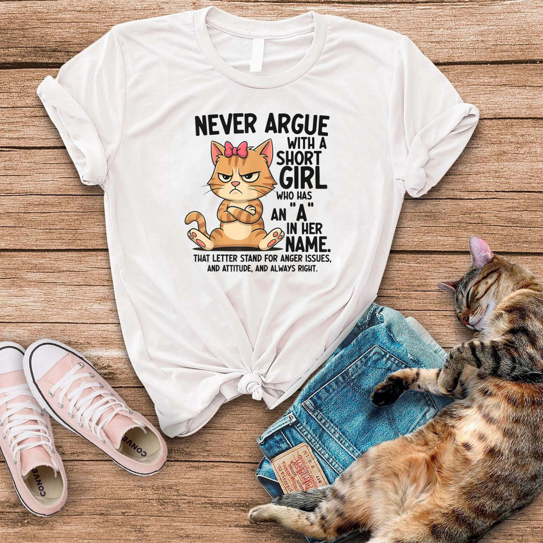 Never Argue With A Short Girl Who Has An A In Her Name Cat T-Shirt
