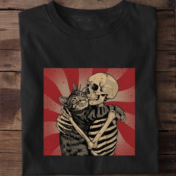 Skeleton Hugging Cat T-Shirt