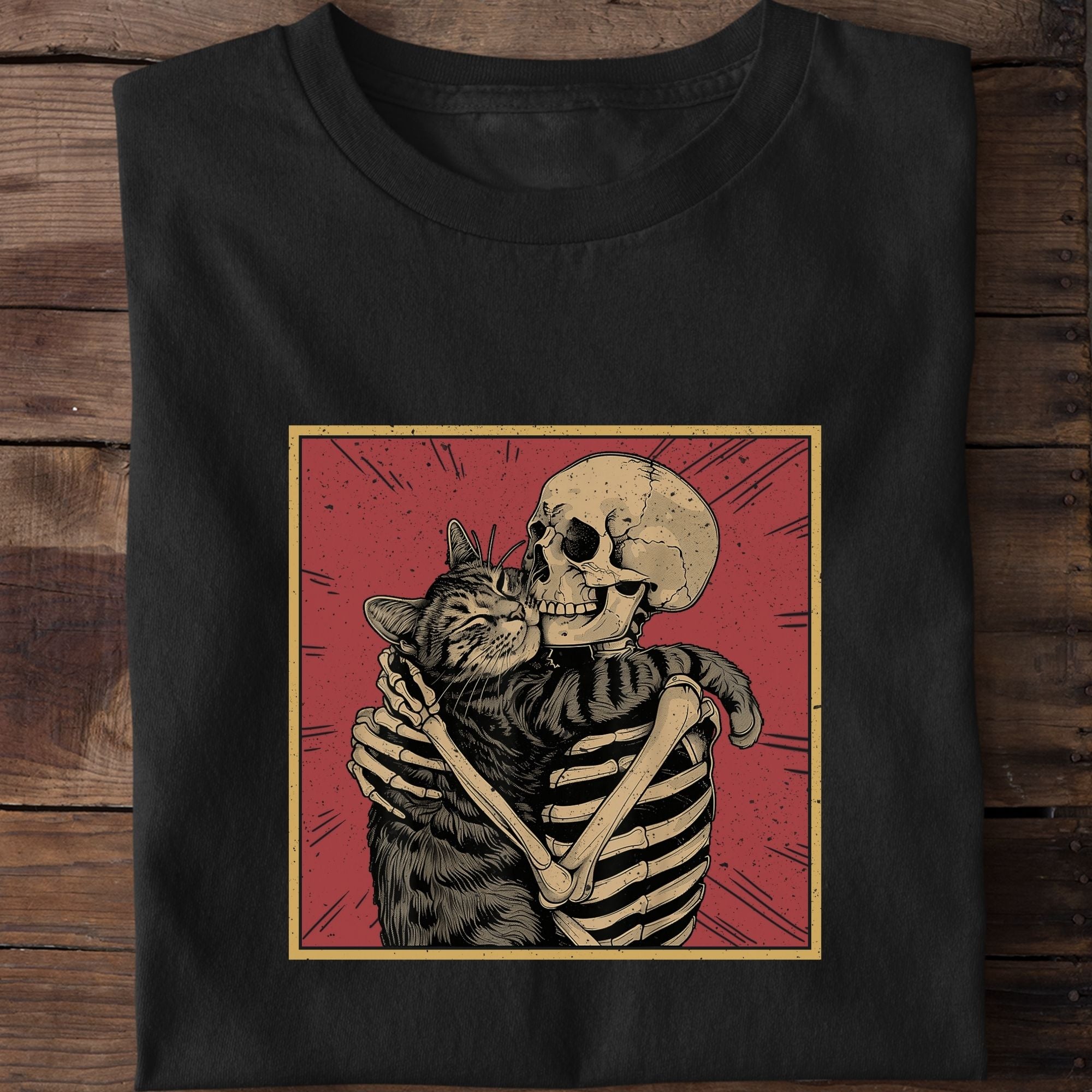 Skeleton Hugging Cat T-Shirt
