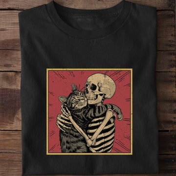 Skeleton Hugging Cat T-Shirt