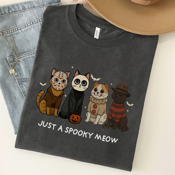 Just A Spooky Meow Halloween Funny Unisex Premium Bella Canvas 3001 T-Shirt