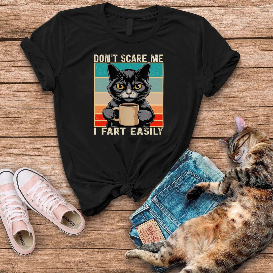Don't Scare Me I Fart Easily Cat T-Shirt