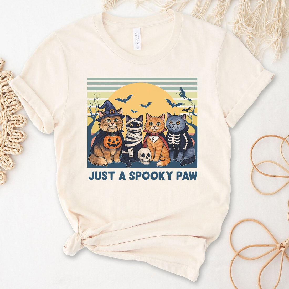 Just A Spooky Paw Halloween Unisex Premium Bella Canvas 3001 T-Shirt