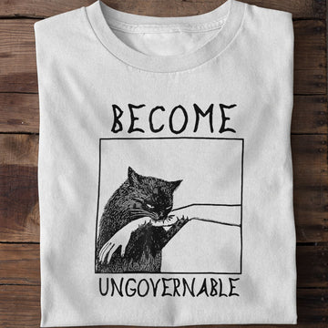 Become Ungovernable - Black Cat Biting Hand Funny Meme T-Shirt