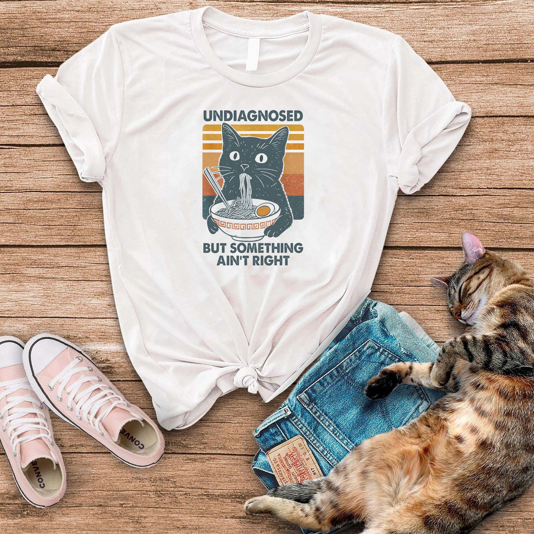Funny Undiagnosed But Something Ain't Right Cat Noodle Funny Cat T-Shirt