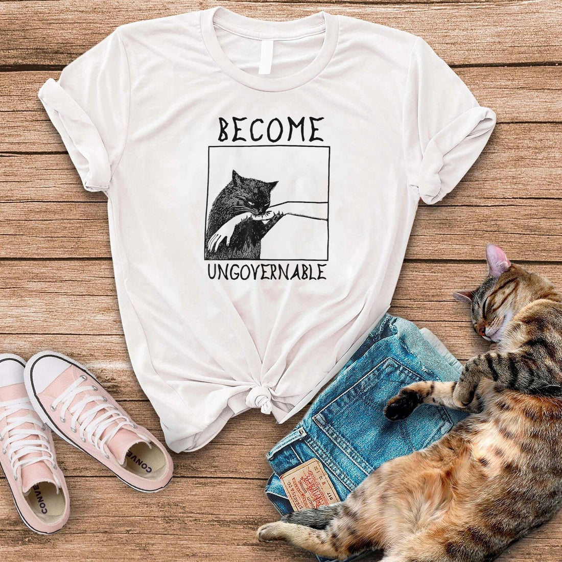 Become Ungovernable - Black Cat Biting Hand Funny Meme T-Shirt