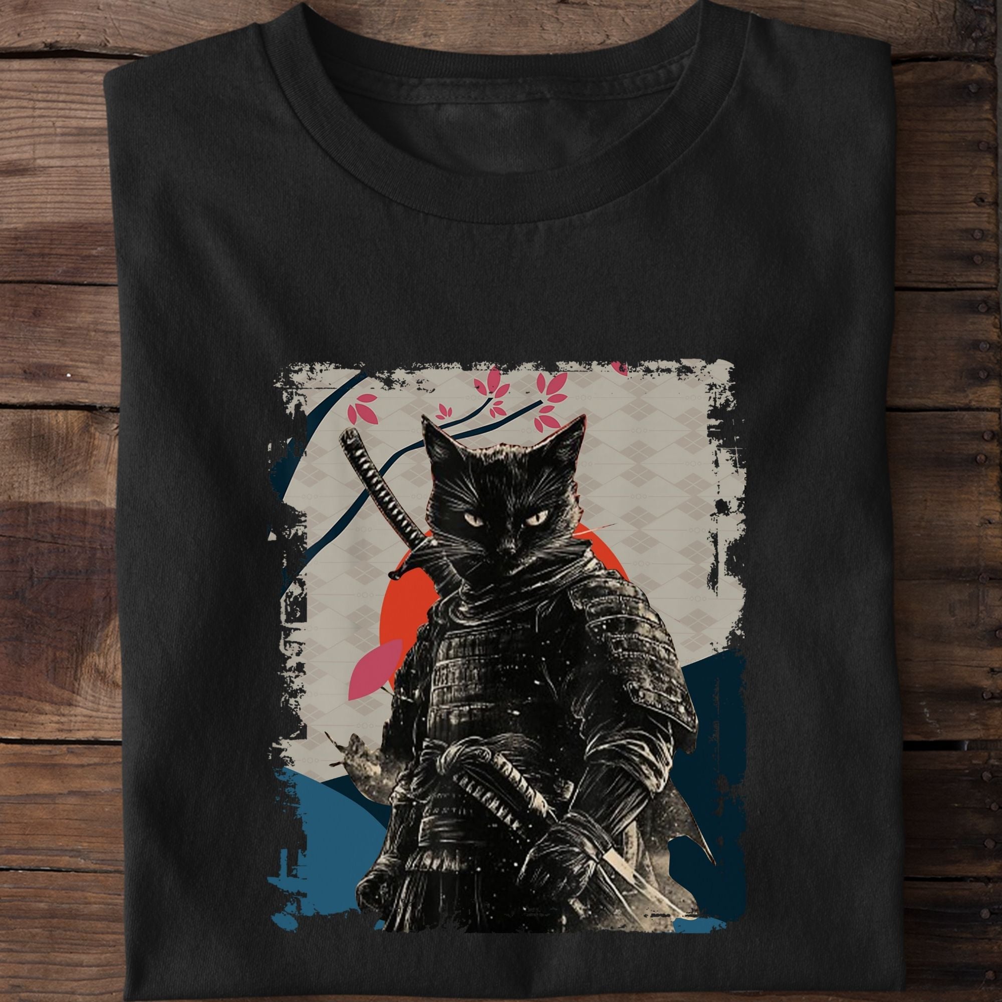 Samurai Ninja Cat Warrior  T-Shirt