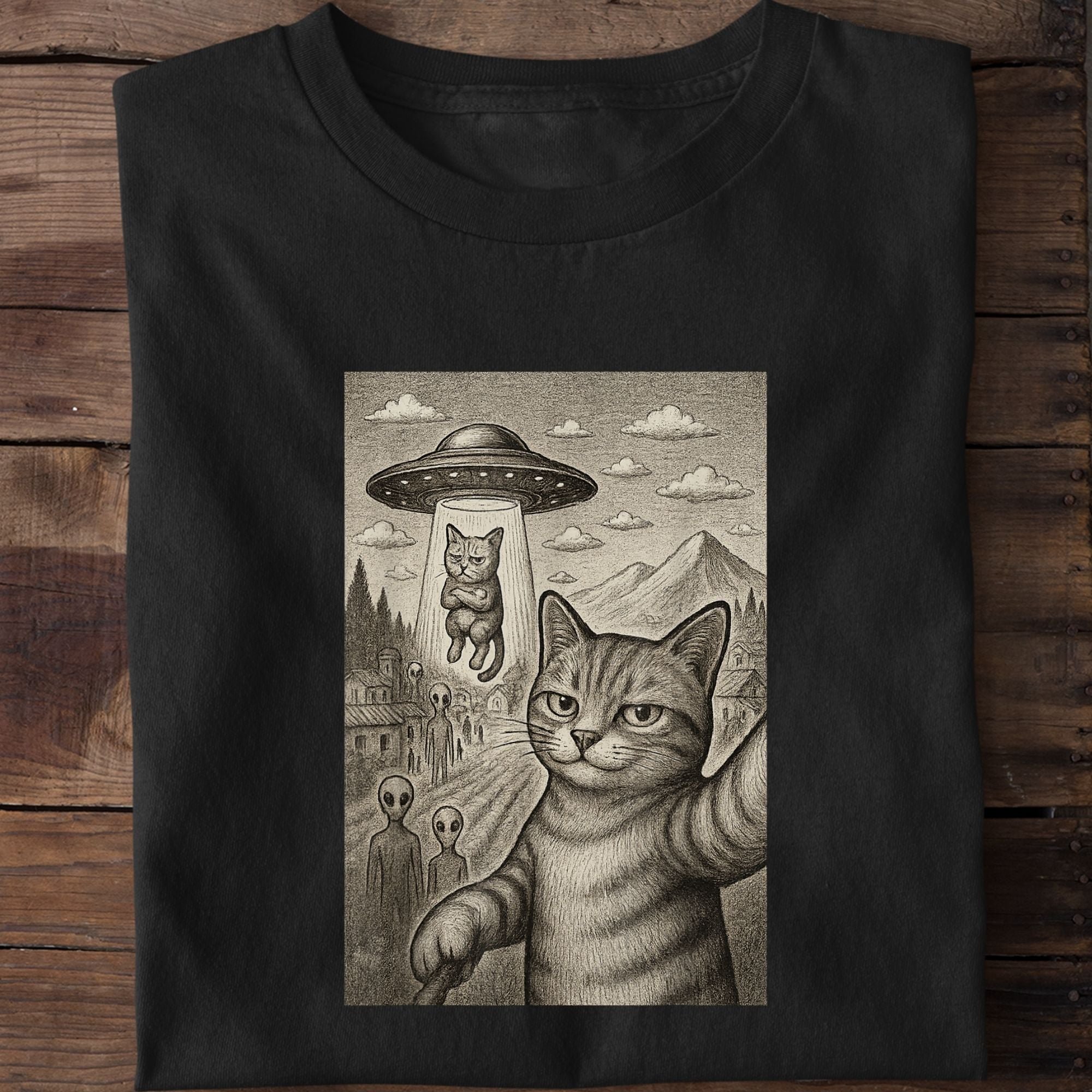 Cat UFO Alien Abduction T-Shirt