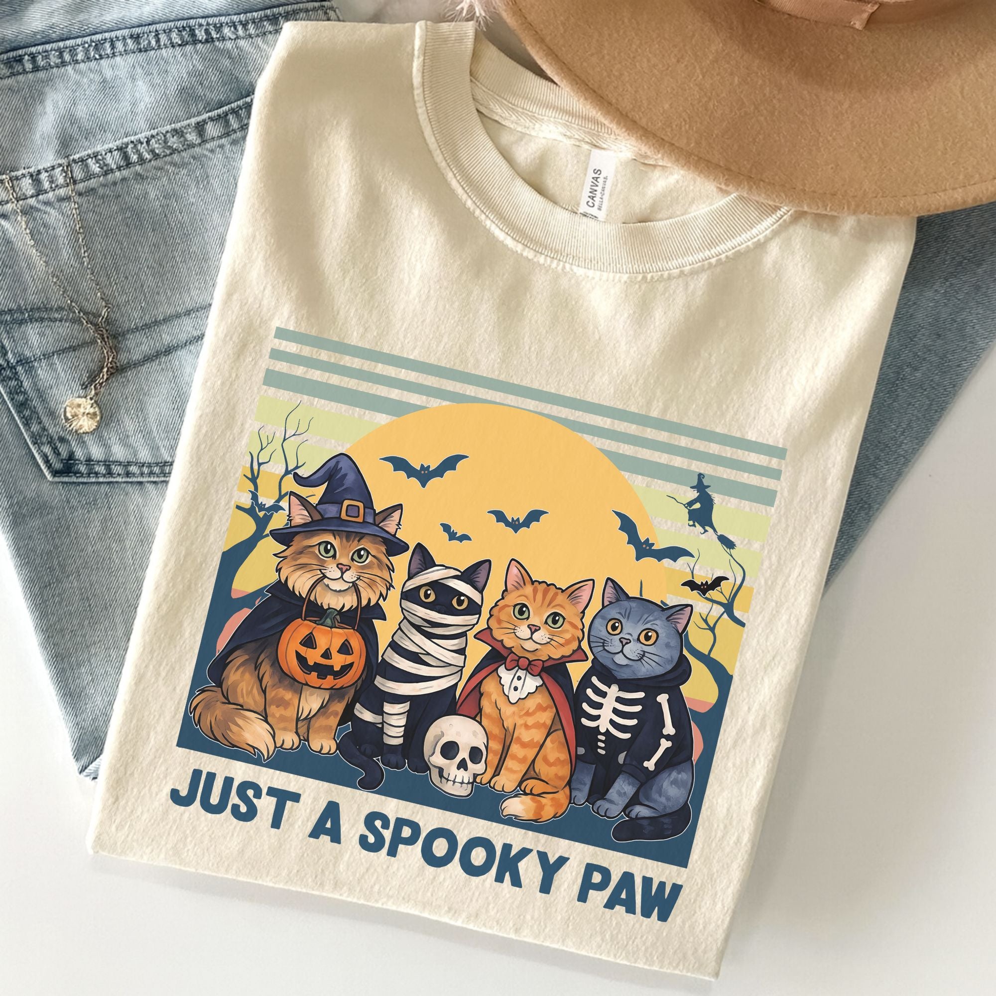 Just A Spooky Paw Halloween Unisex Premium Bella Canvas 3001 T-Shirt