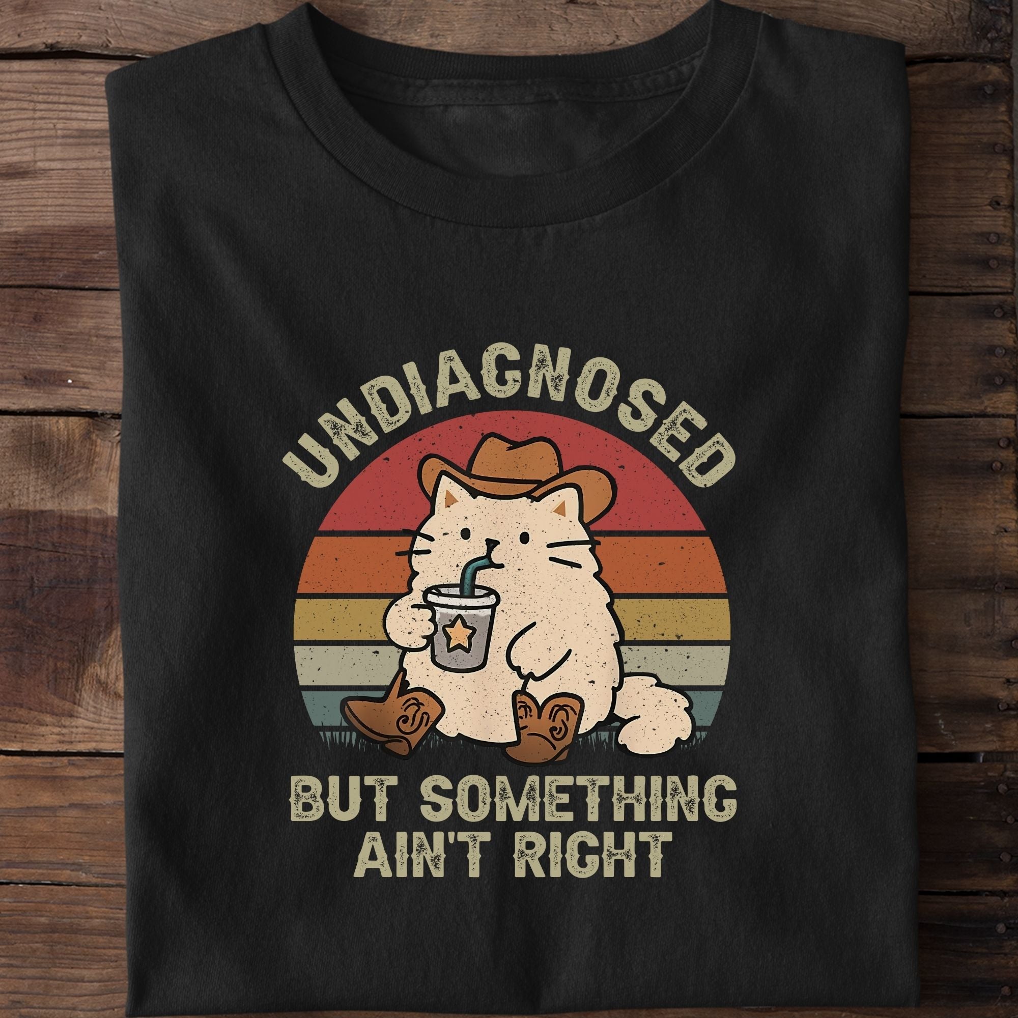 Funny Undiagnosed But Something Ain't Right Cowboy Cat ADHD T-Shirt