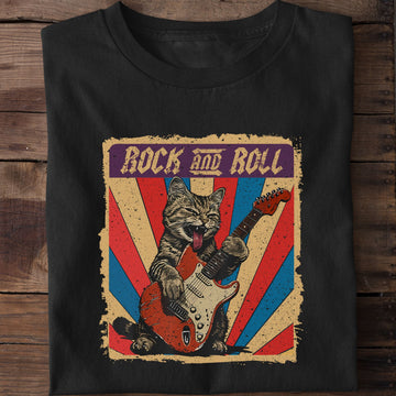 Rock And Roll Funny Guitar Cat T-Shirt