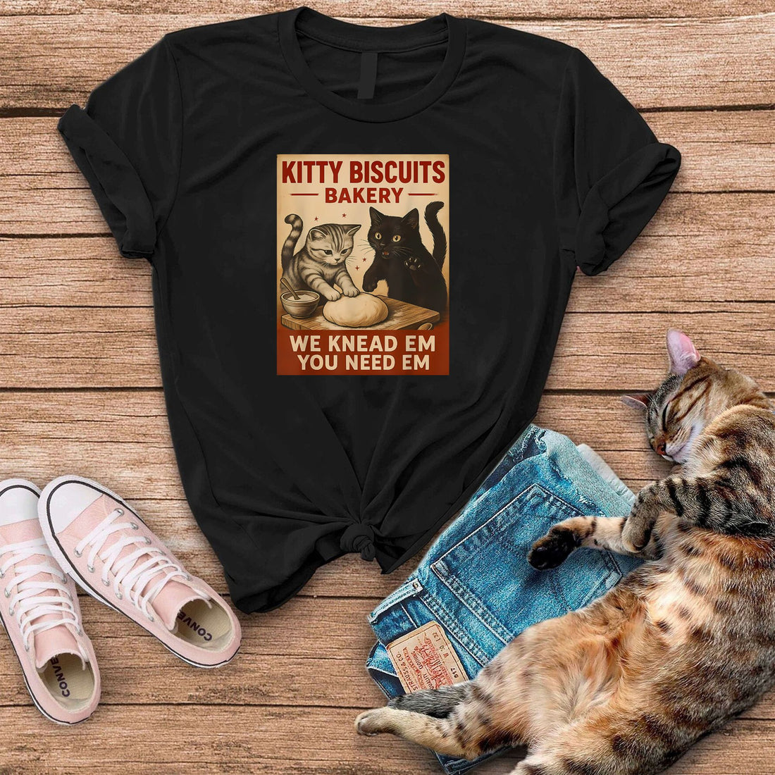 Kitty Bisscuits Bakery We Knead Em You Need Em Cat Lover T-Shirt