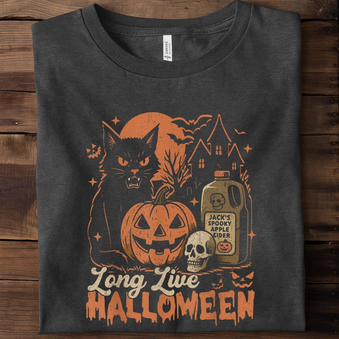 Long Live Halloween Funny Pumpkin Halloween Black Cat Unisex Premium Bella Canvas 3001 T-Shirt