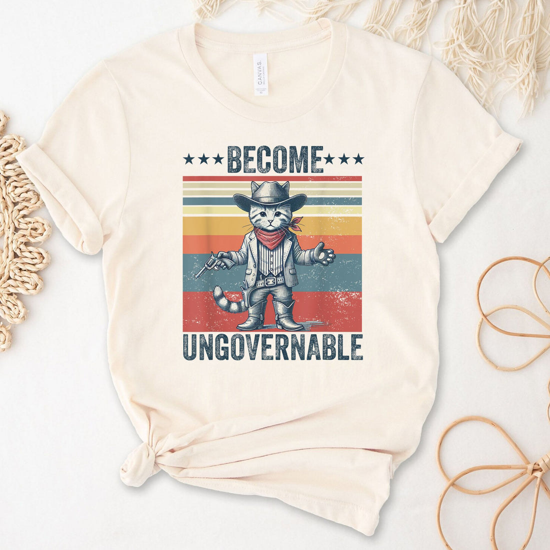 Become Ungovernable Cowboy Cat Unisex Premium Bella Canvas 3001 T-Shirt