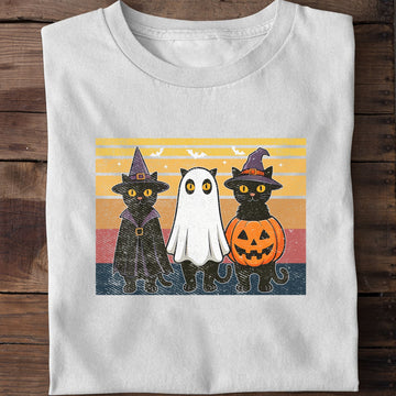 Cat Witch Ghost Funny Halloween Cat T-Shirt