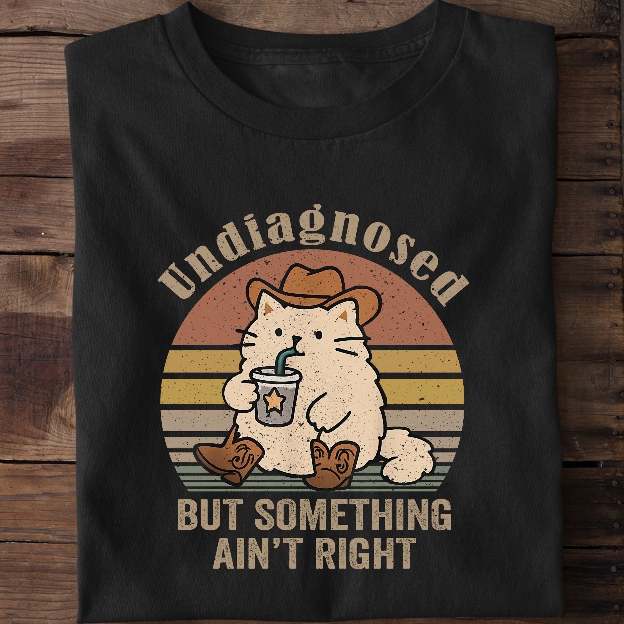 Funny Undiagnosed But Something Ain't Right Cowboy Cat ADHD T-Shirt