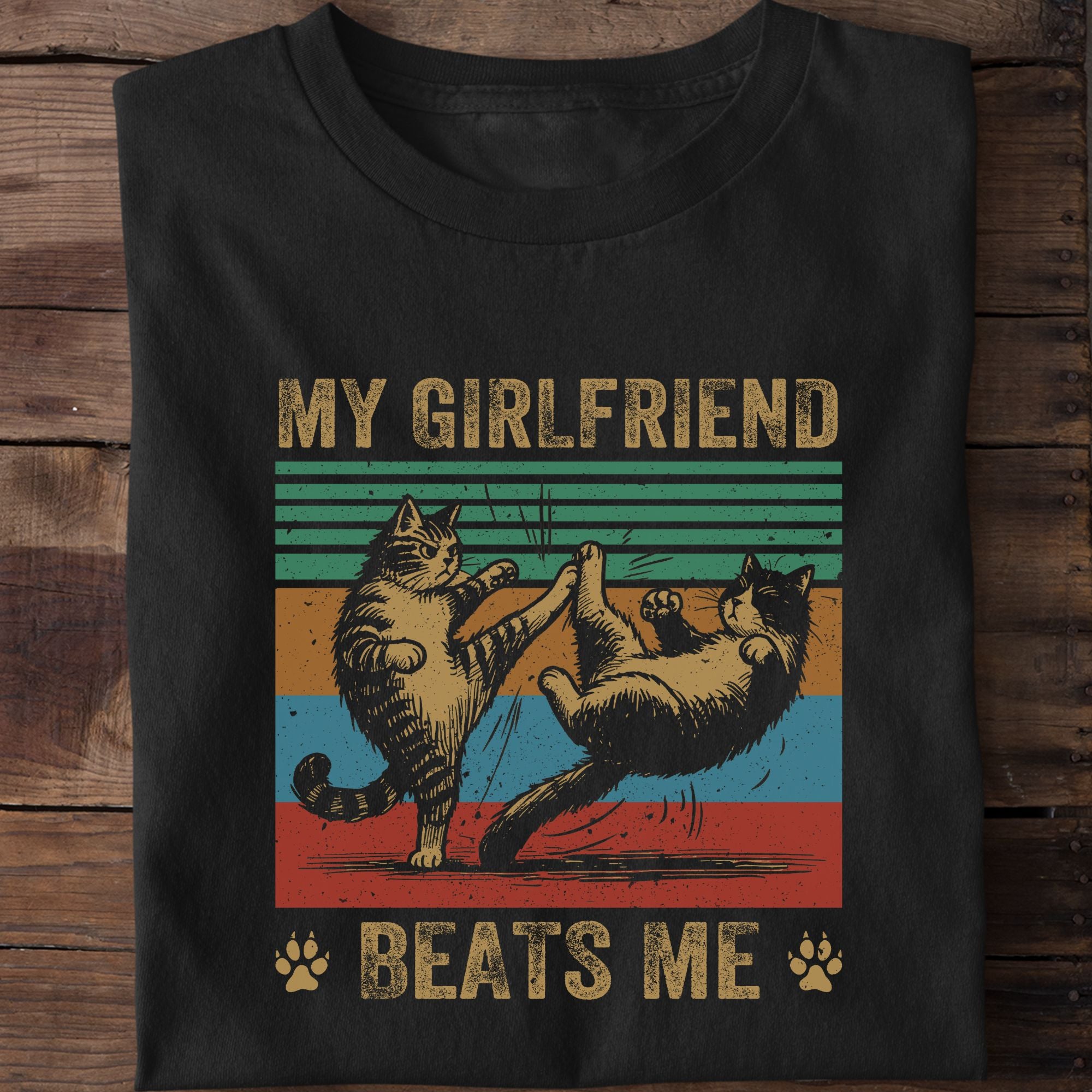 Funny My Girlfriend Beats Me Cat T-Shirt